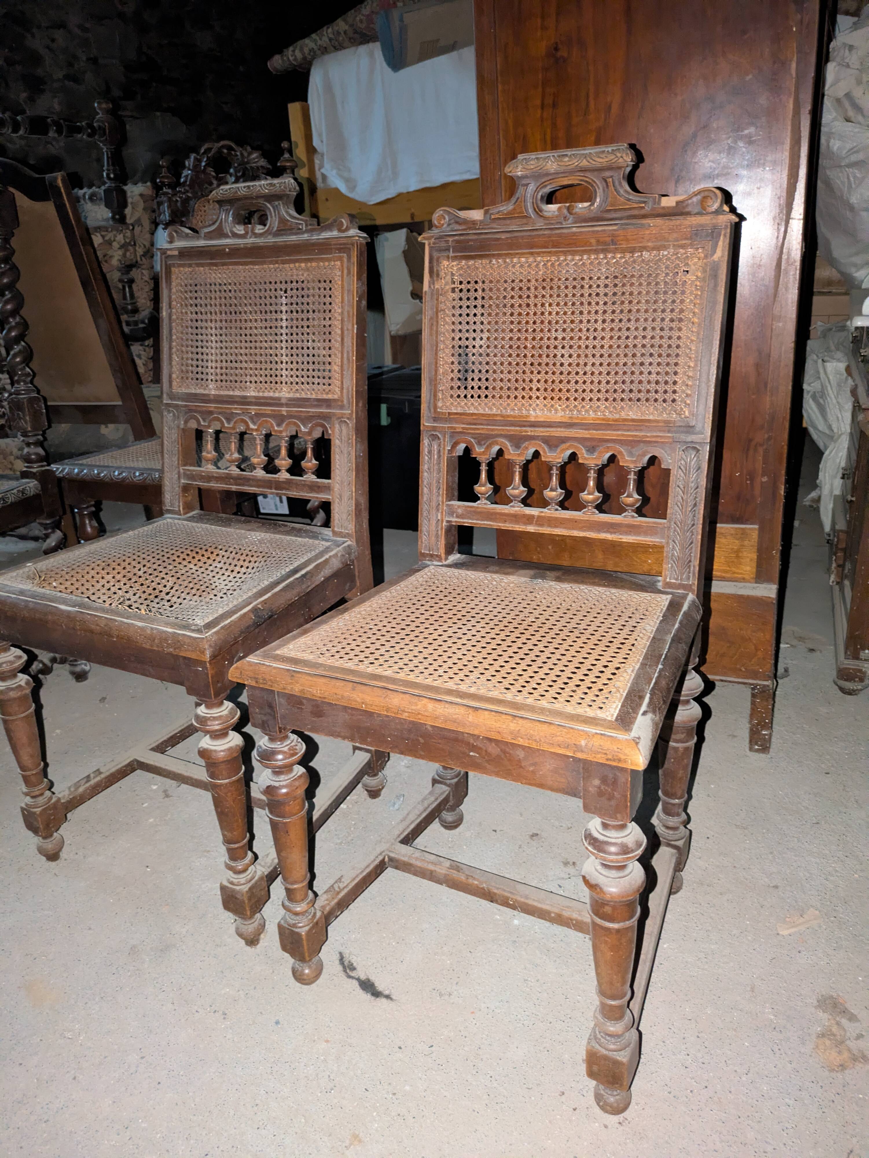 Pair of Neo-Renaissance chairs in walnut and caning – Late 19th century