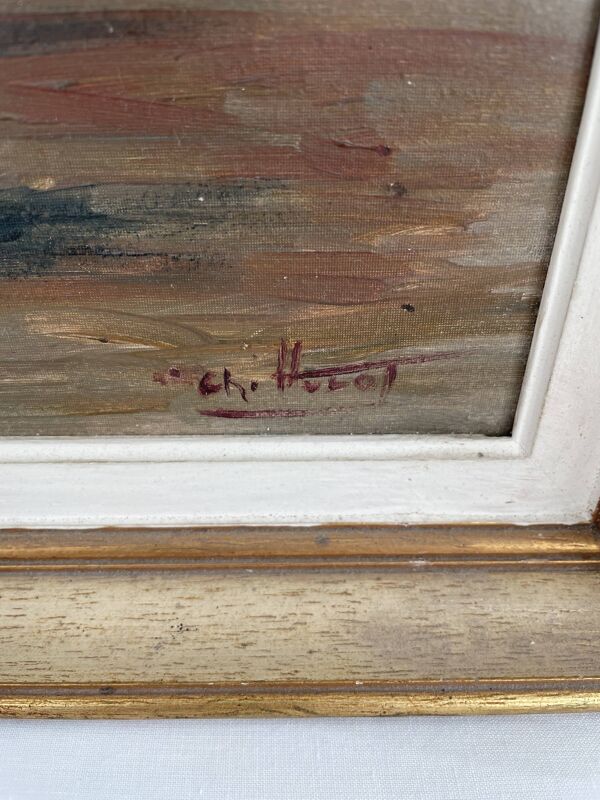 Vintage, peinture à l'huile, nature morte au bouquet de fleurs, livre, XXème siècle, signé