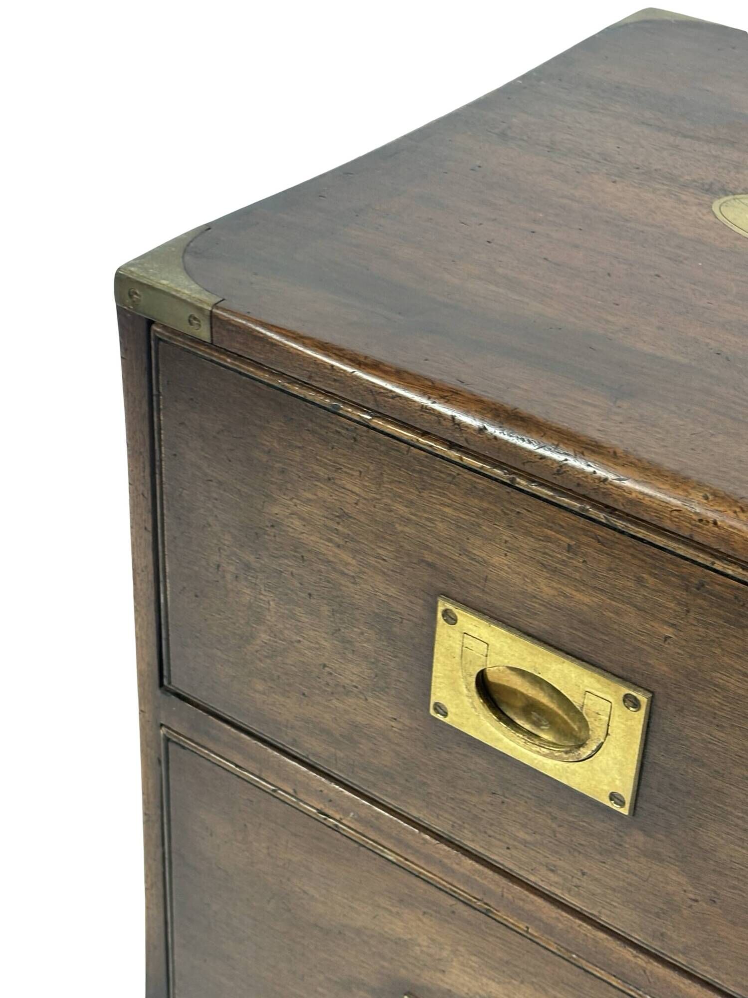 Vintage set of wooden bedside tables in military campaign style design