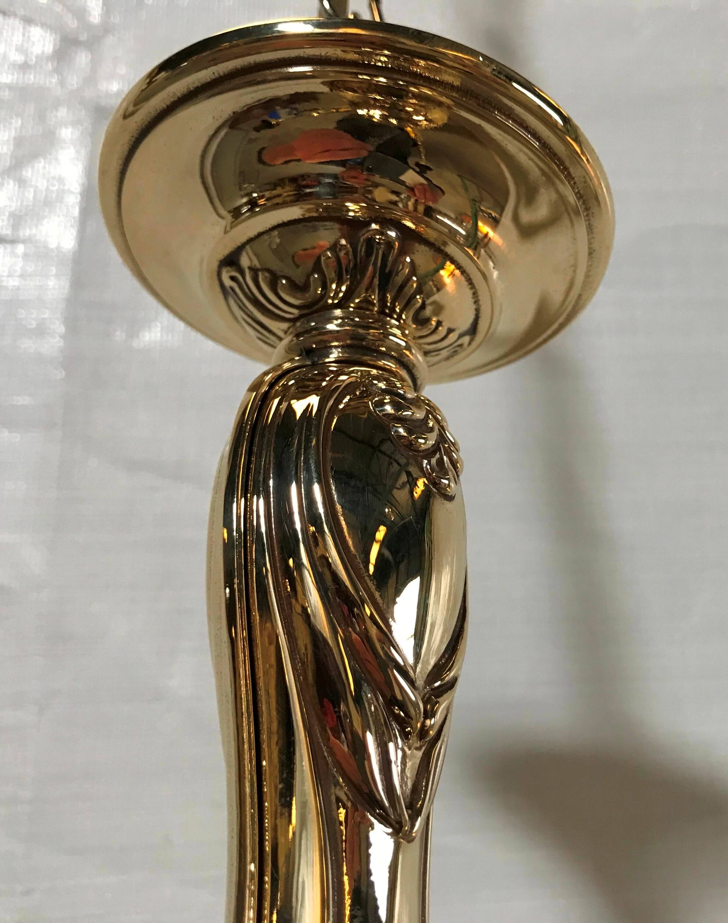 Polished Solid Brass Pendant Chandelier with Three Arms