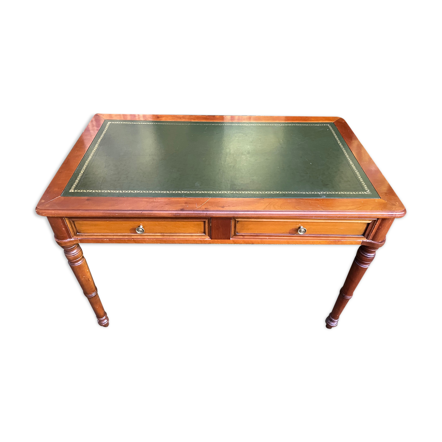 Louis Philippe style flat desk green leather