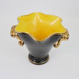 Large black and gold ceramic vase from Vallauris