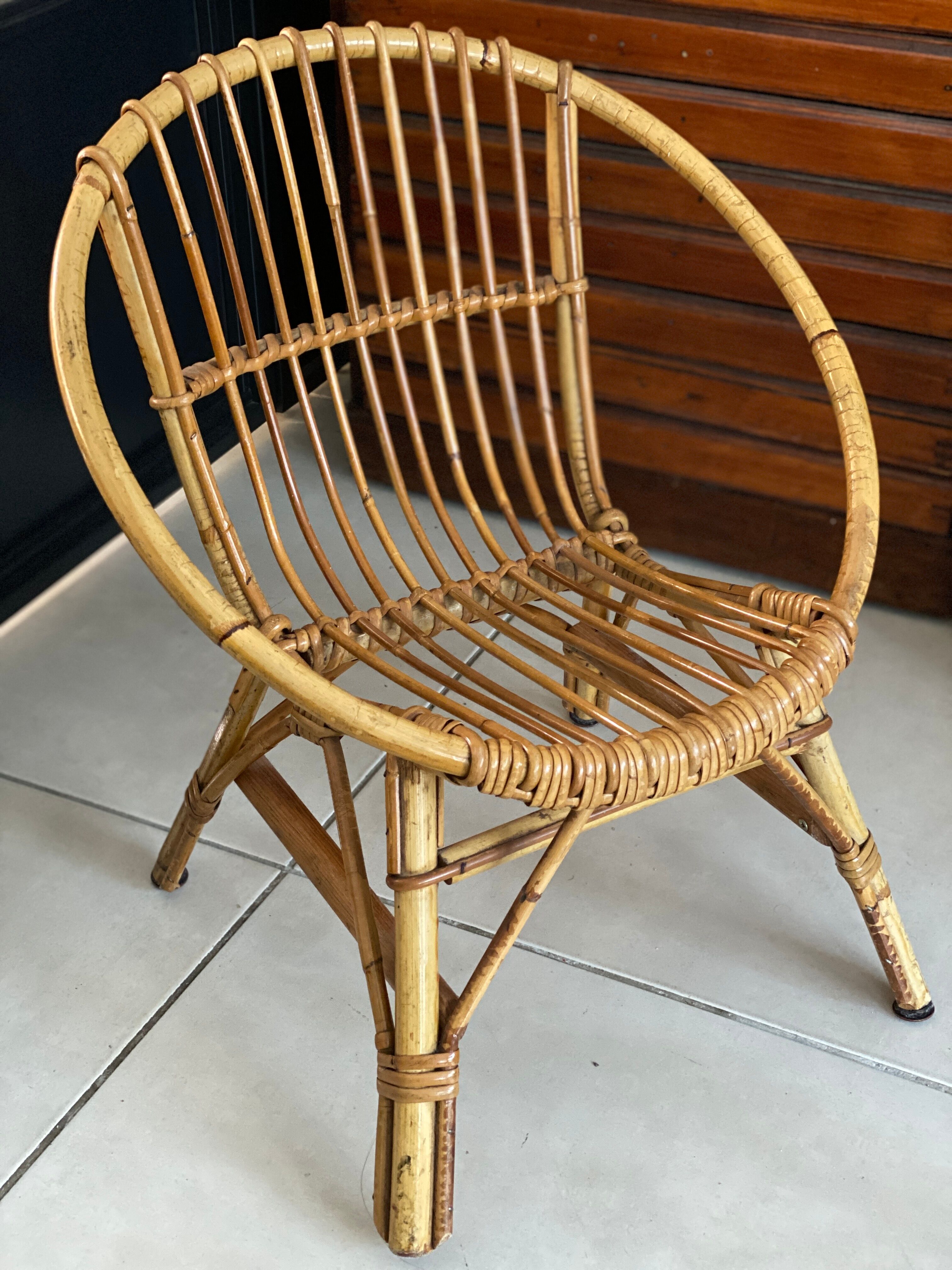 Fauteuil coquille rotin enfant