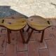 Pair of vintage 1960s solid pine ovoid Scandinavian stools