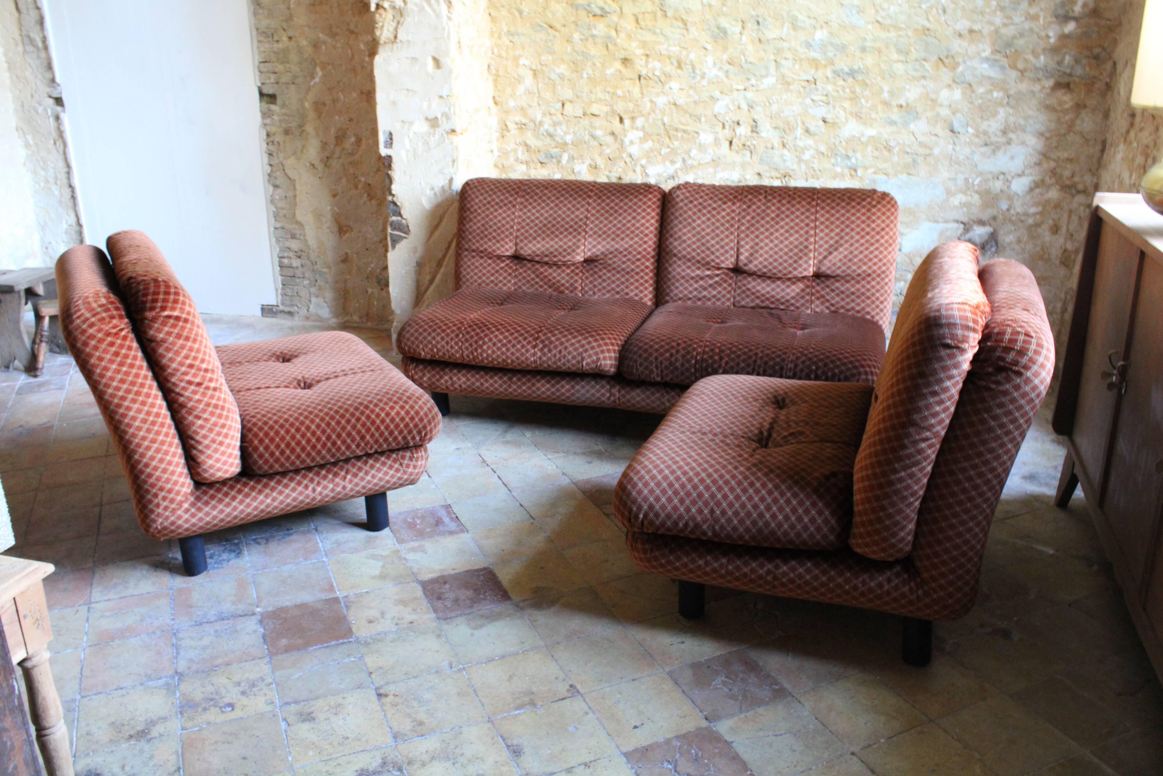 Steiner living room in brown velvet, 1970