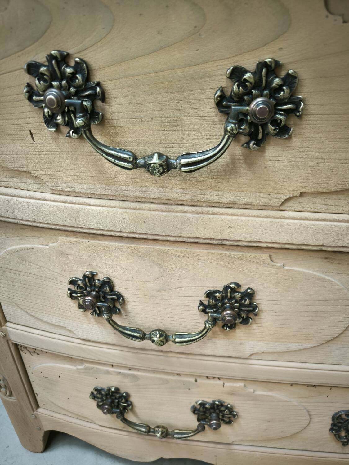 Louis XIV style natural solid cherry wood chest of drawers