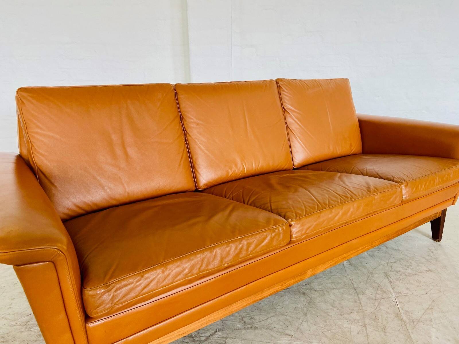 Mid-century vintage Danish 3-person sofa in cognac leather by Nili Stoppmøbler