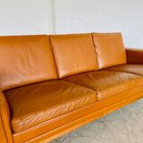 Mid-century vintage Danish 3-person sofa in cognac leather by Nili Stoppmøbler