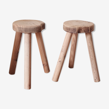 Pair of brutalist stools raw wood