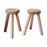 Pair of brutalist stools raw wood