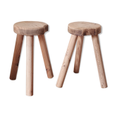 Paire de tabourets brutalistes bois brut