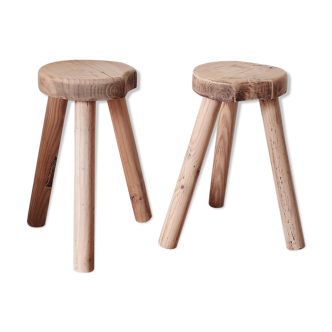 Pair of brutalist stools raw wood