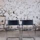 Pair of Bauhaus cantilever armchairs in chromed metal and leather, 1970