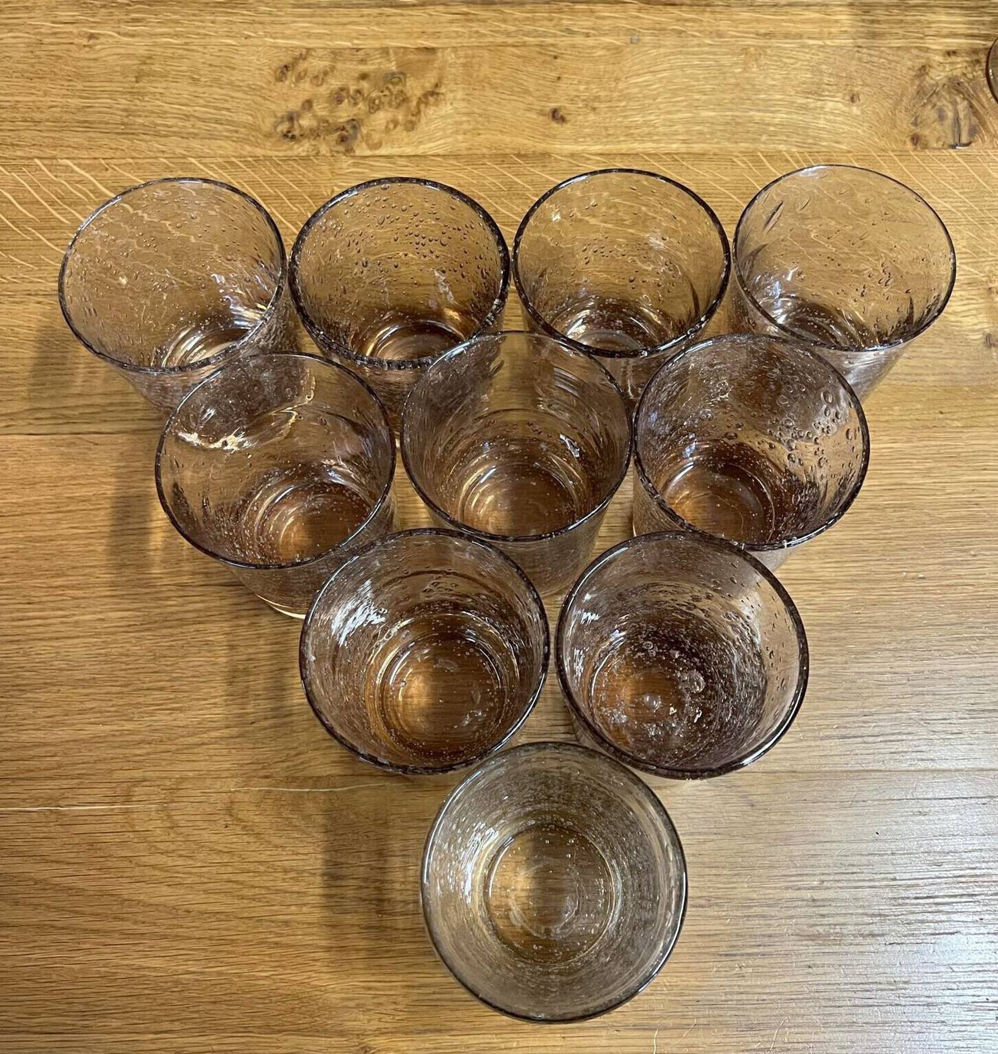 Biot 20th century: series of 10 bubbled glass lemonade glasses signed with orange-brown reflections