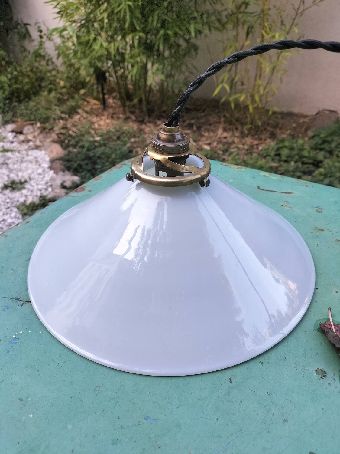 Opaline cone pendant light