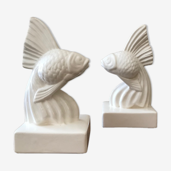 Pair of ceramic bookends fish