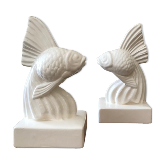 Pair of ceramic bookends fish