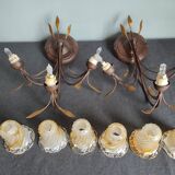 Pair of vintage Italian metal and blown glass wall lights