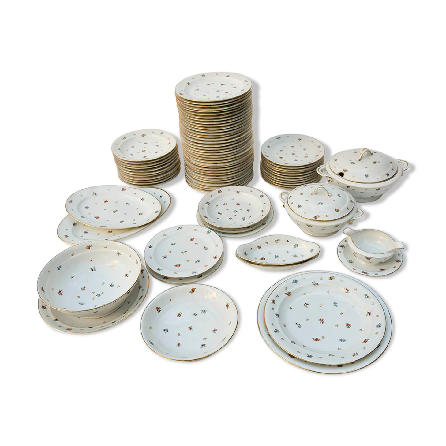 Porcelain service plates and dishes 74 pieces Limoges