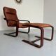 Yngve Ekström 70 Scandinavian design armchair with leather and wood ottoman