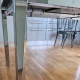 Italian Design Extendable Table in Black Glass and Chrome Legs 1980