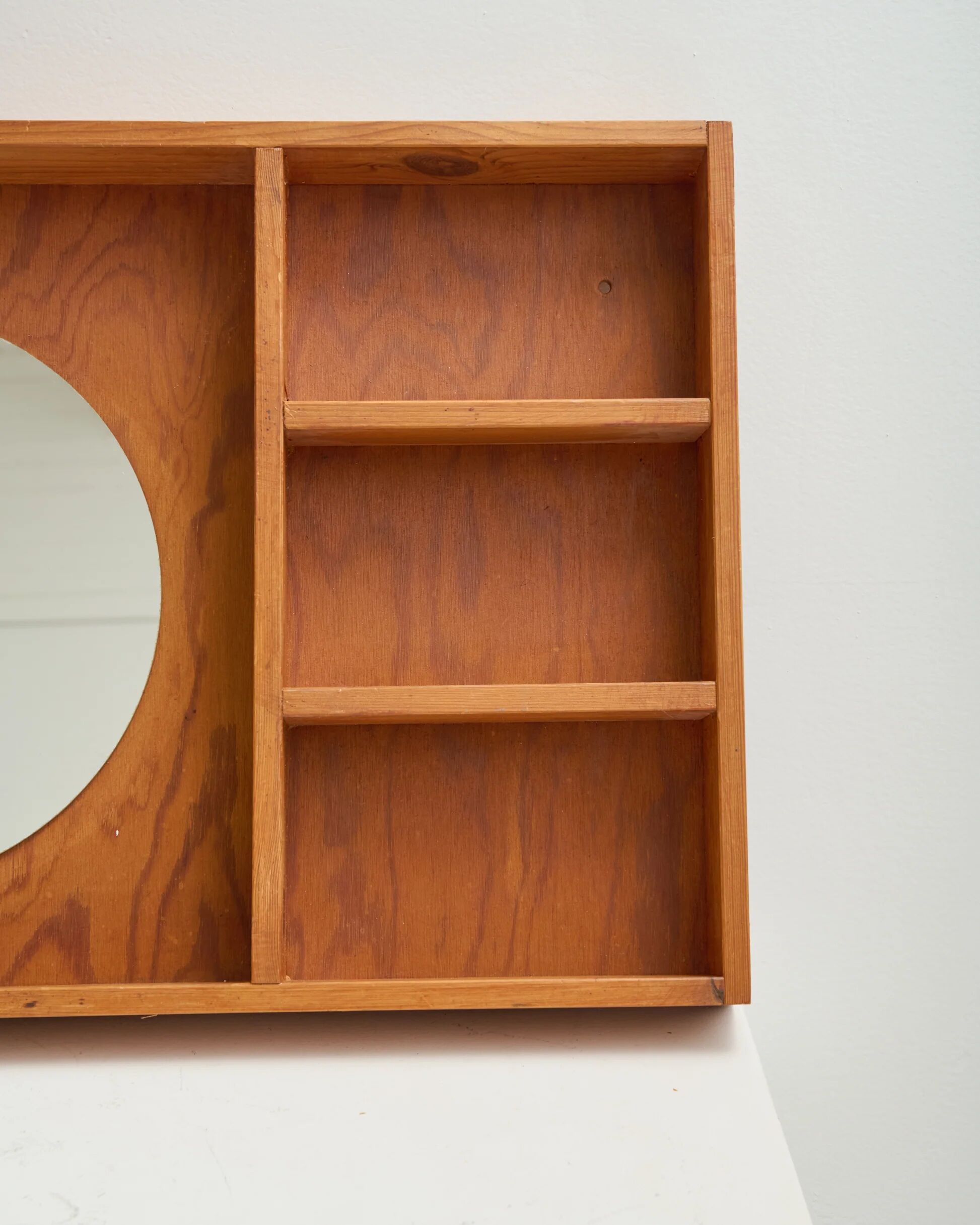 Round mirror with wooden frame, 1960s