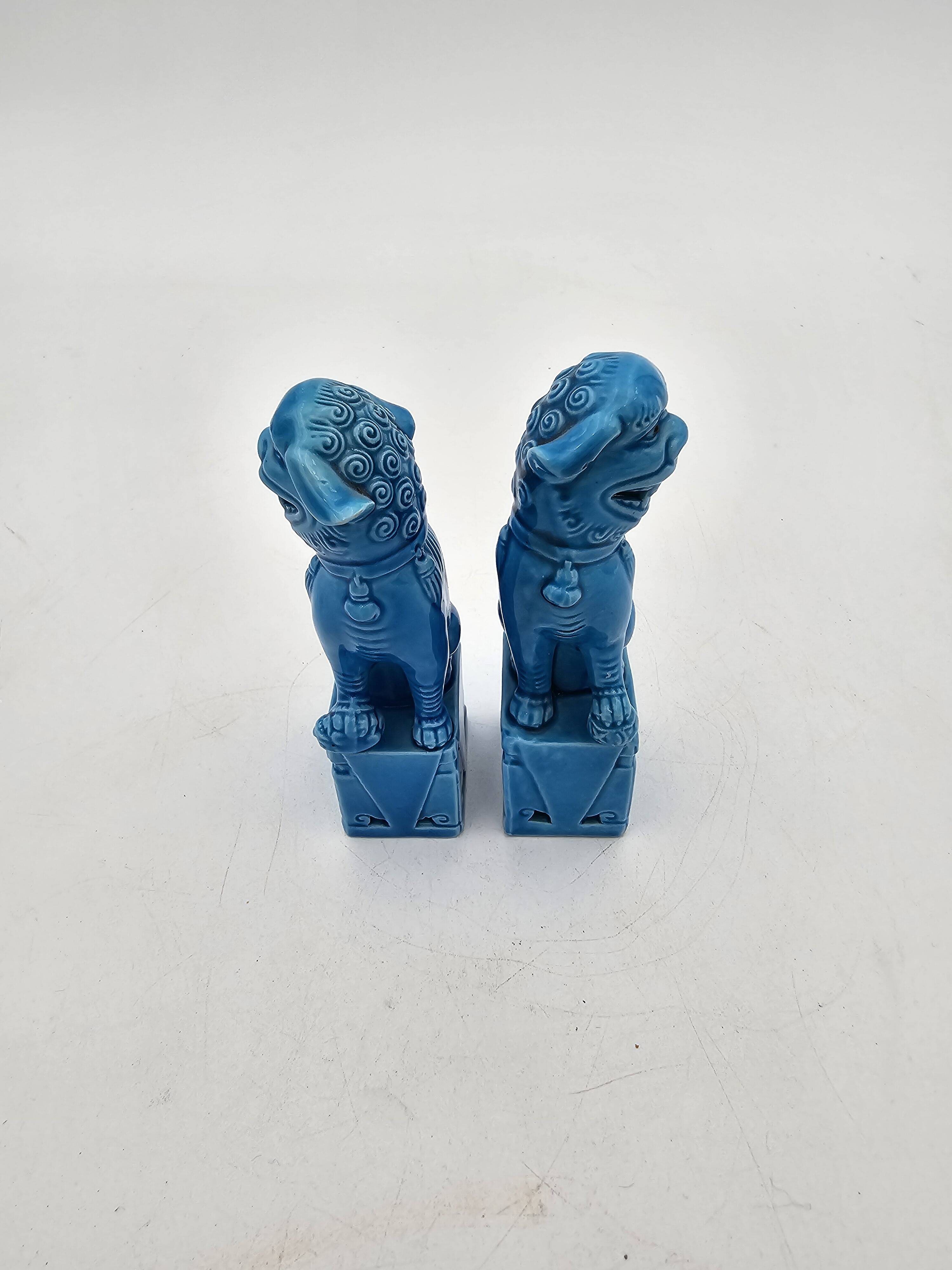 Pair of Chinese Foo Dog Dragon Statuettes 50's