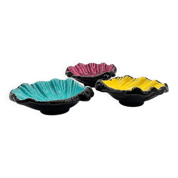 Trio de coupelles coquillages en céramique années 1950/60