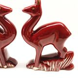 Lot of 2 Art Deco Ceramic Deer in Burgundy and Gold France
