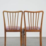 Set of 8 vintage Danish design dining chairs from the 1970s with light purple fabric seats