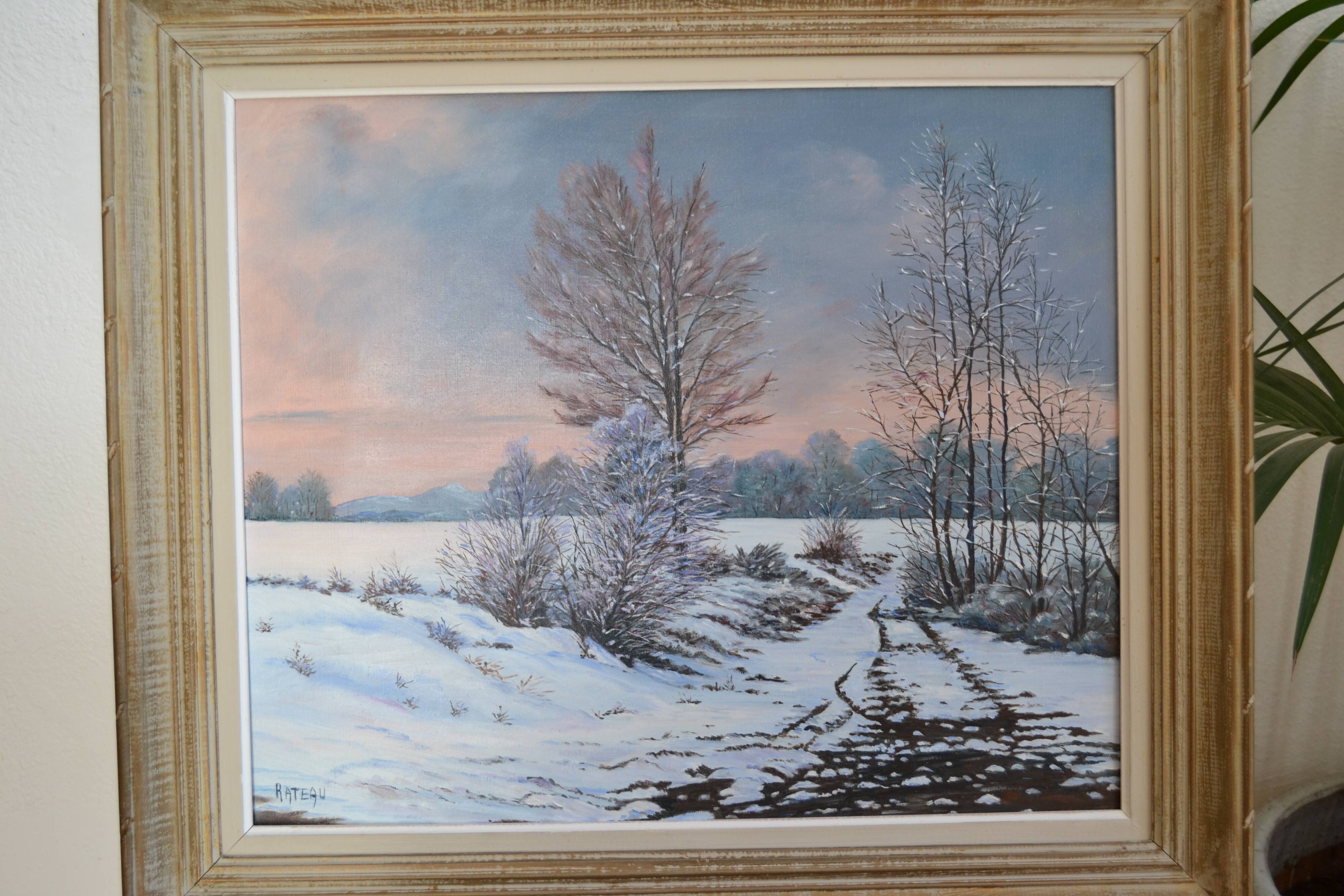 Rateau "Snowy landscape" framed HST painting