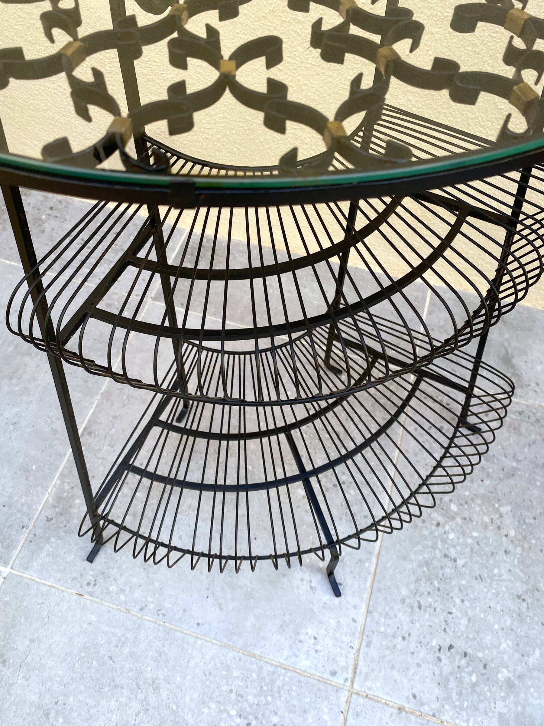 Vintage wrought iron corner shelf