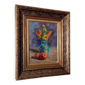 Still life painting vase with flowers by Lupicini - 1960s