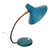 Lampe de bureau vintage, métal vert et chapeau de sorcière en laiton, des années 70