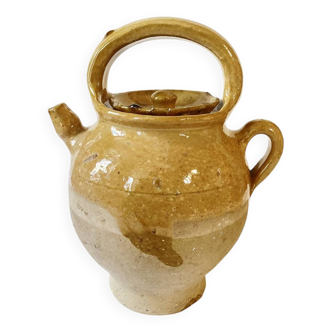 Antique Provençal jug / goat in yellow enamelled stoneware