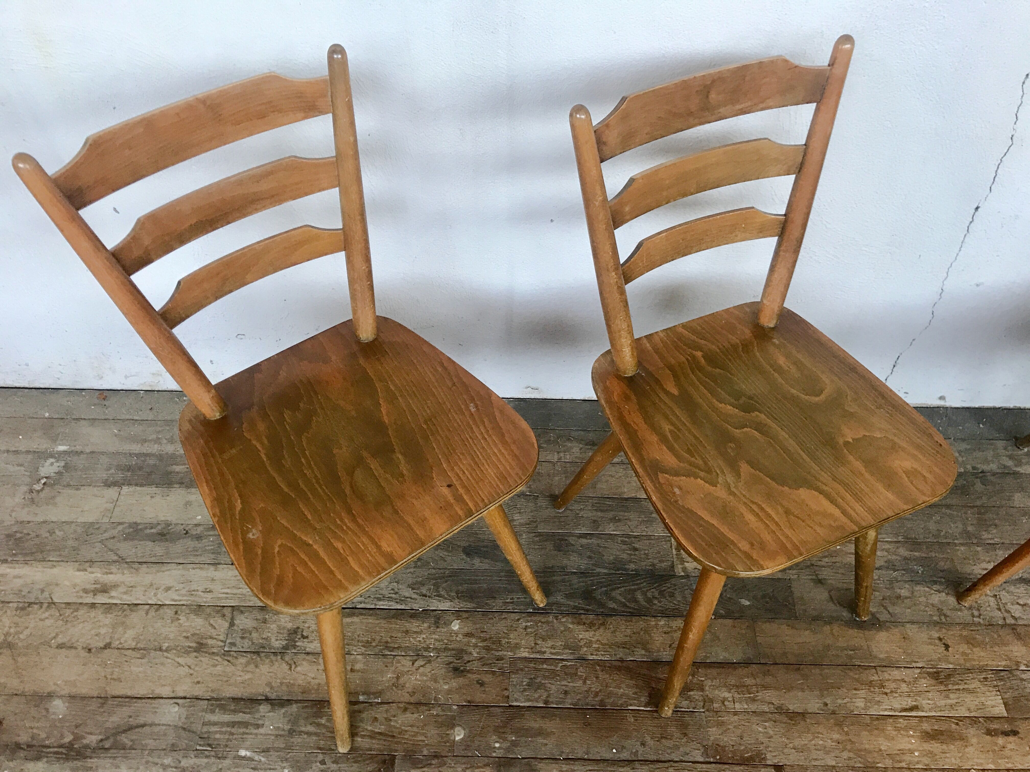 Series of 4 Scandinavian chairs or vintage wooden bistro