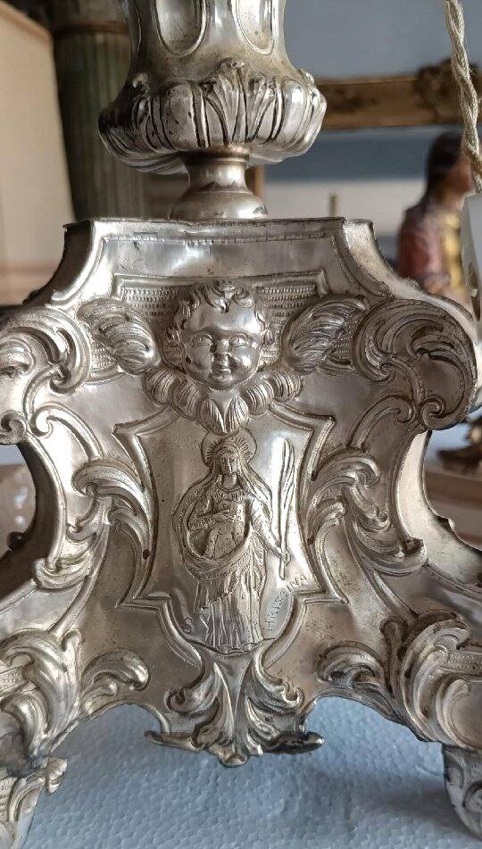 Antique Silver Metal Chandelier, Lamp