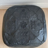 Moroccan vintage square leather pouf