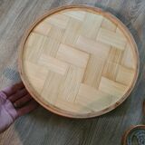 Old bamboo and rattan tray / 6 butterfly coasters / entomology height 4 cm / diameter 28 cm