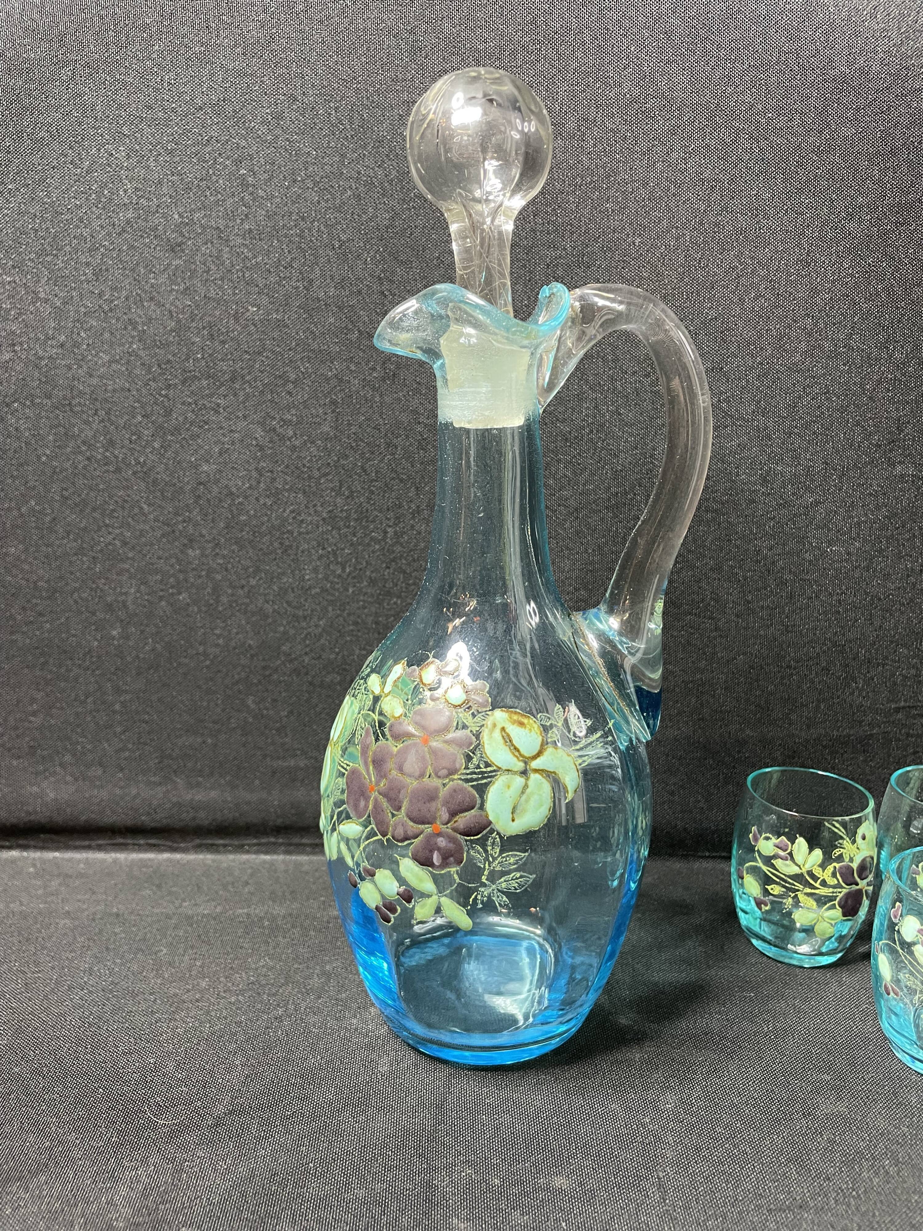 Enamelled liquor cabaret with 6 cups – Art Nouveau