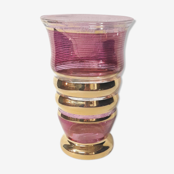 Fuchsia & gold glass art deco vase