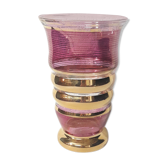 Fuchsia & gold glass art deco vase
