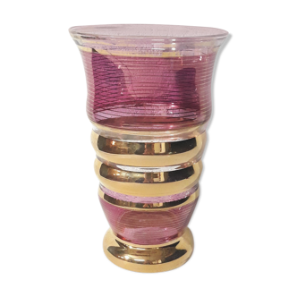Fuchsia & gold glass art deco vase
