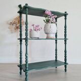 Etagère ancienne bois tourné rénovée verte