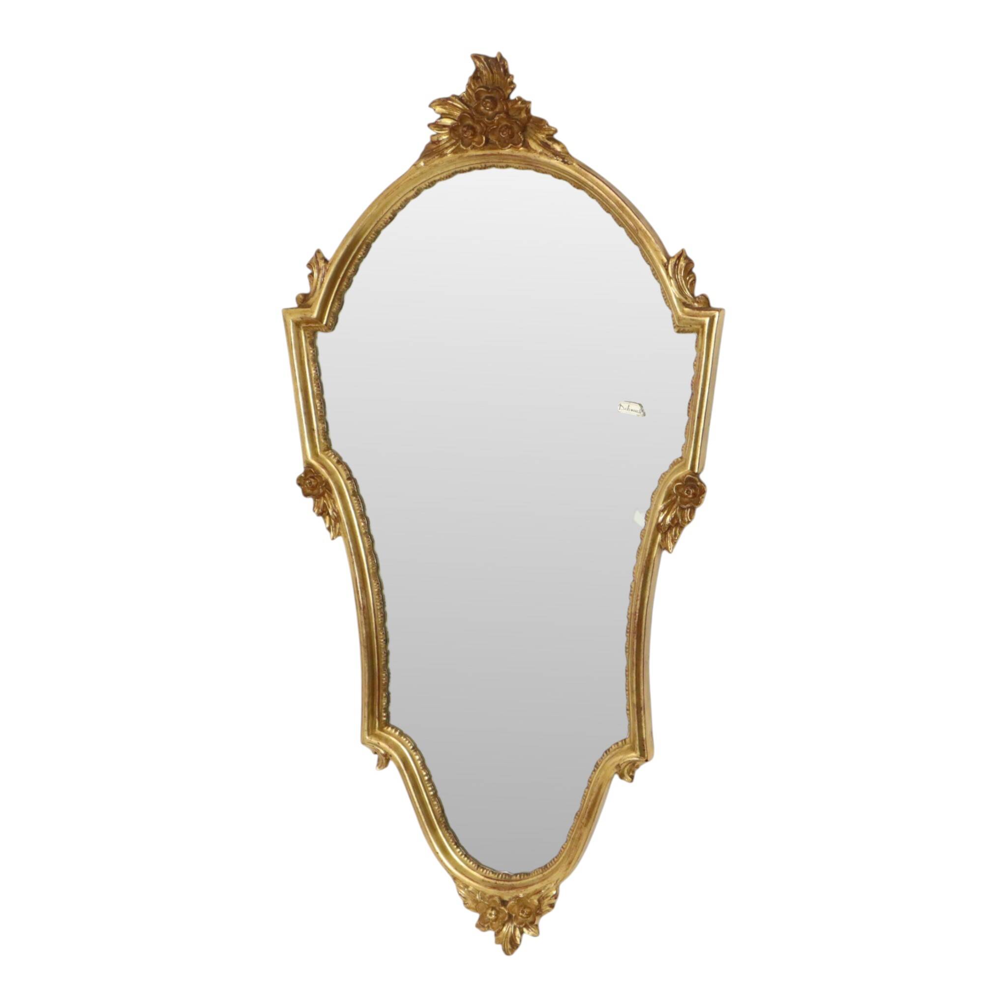 Miroir cranté en or classique Deknudt, biseauté, style Louis XVI, 94 cm