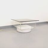 Vintage Italian square illuminated coffee table in glass and plexiglass