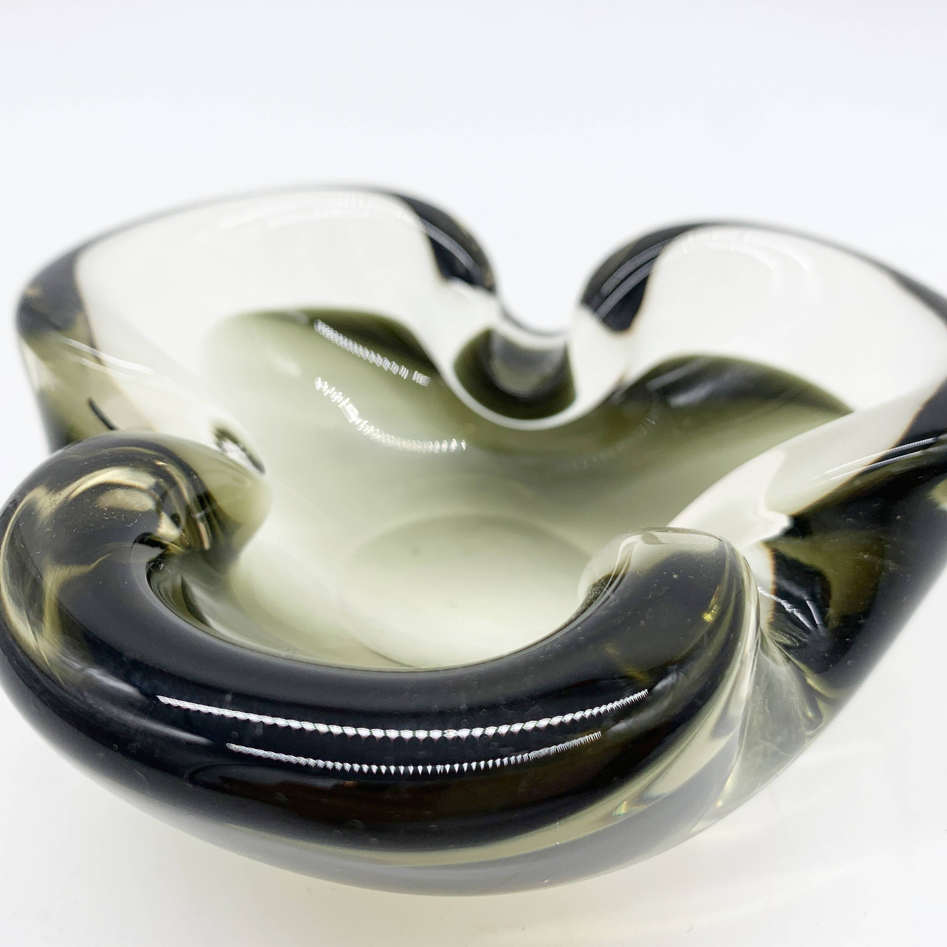 Murano ashtray, black and smoky grey, 1970