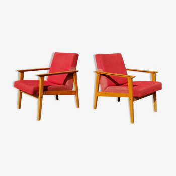 Paire de fauteuils rouge style scandinave 1960