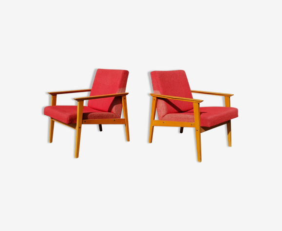 Paire de fauteuils rouge style scandinave 1960
