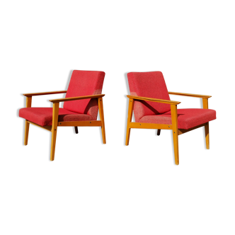 Paire de fauteuils rouge style scandinave 1960